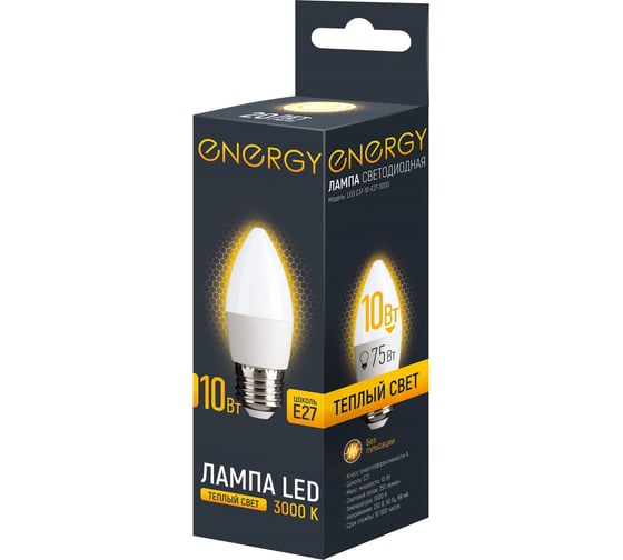 Лампа светодиодная Energy LED С37-10-E27-3000 109301