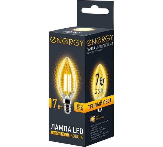 Лампа светодиодная Energy LED С35F-7-E14-3000 109296