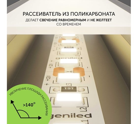 Алюминиевый профиль для светодиодной ленты Geniled накладной, 1 метр, 3 шт 12131_1_3