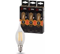 Набор лампочек: 3 штуки ЭРА FLED BXS9W827E14 светодиодные (EC) Е14, 9 Вт филамент, свеча на ветру, теплый белый Б0060315