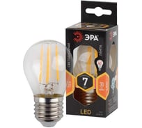 Набор лампочек: 3 штуки ЭРА FLED P457W827E27 светодиодные (EC) E27, 7 Вт филамент, шар, теплый белый Б0060319
