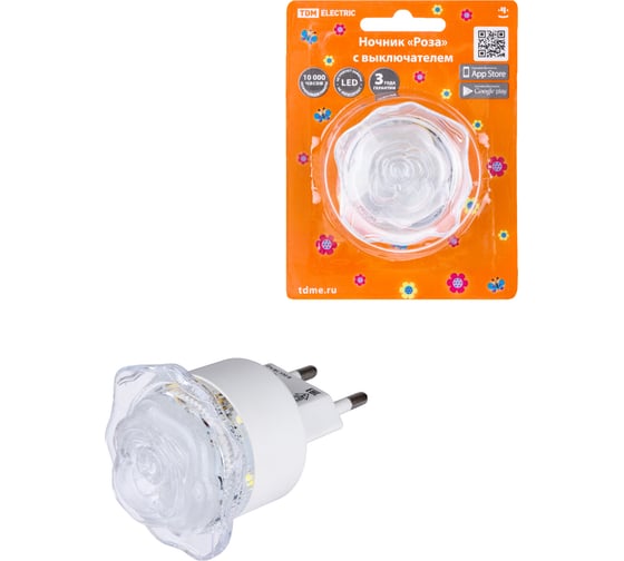 Ночник TDM ELECTRIC "Роза" с выключателем, 0,4 Вт, 220 В SQ0357-0032