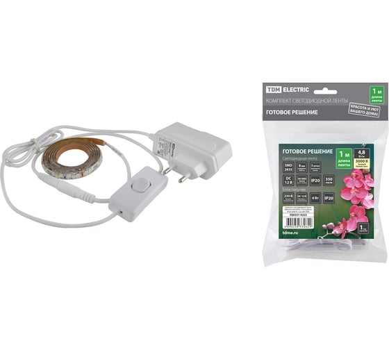 Комплект светодиодной ленты TDM SMD2835-60 LED/м-12 В-4,8 Вт/м-IP20-3000 К 1 м, 6 Вт SQ0331-0222