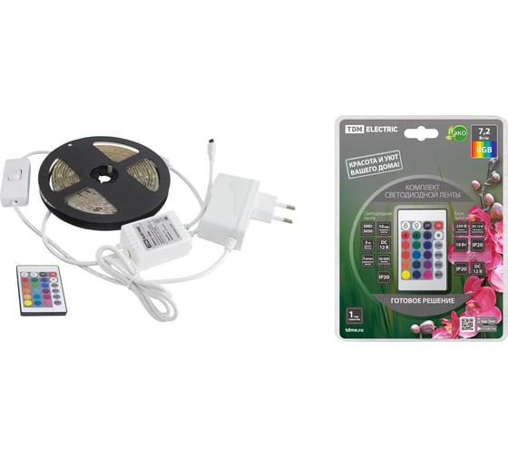 Комплект светодиодной ленты TDM SMD5050-30 LED/м-12 В-7,2 Вт/м 3 м 18 Вт, IR-контроллер  SQ0331-0227 1