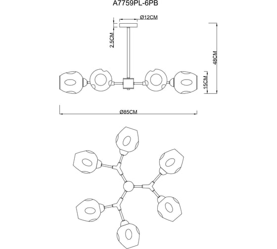 Потолочная люстра Arte Lamp YUKA A7759PL-6PB