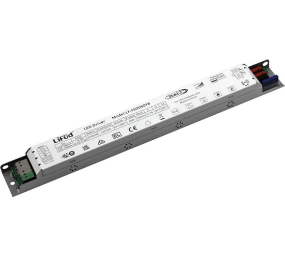 LED драйвер Lifud 60Вт, вход 220-240В AC, выход 120-550мА 54-240В DC, DALI DT6/PUSH, NFC, неизолированный, металл LF-FSD060YB 1