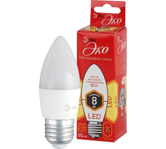 Лампочка светодиодная ЭРА RED LINE LED B35-8W-827-E27 R Е27 / E27 8 Вт свеча теплый белый, Б0054241 1