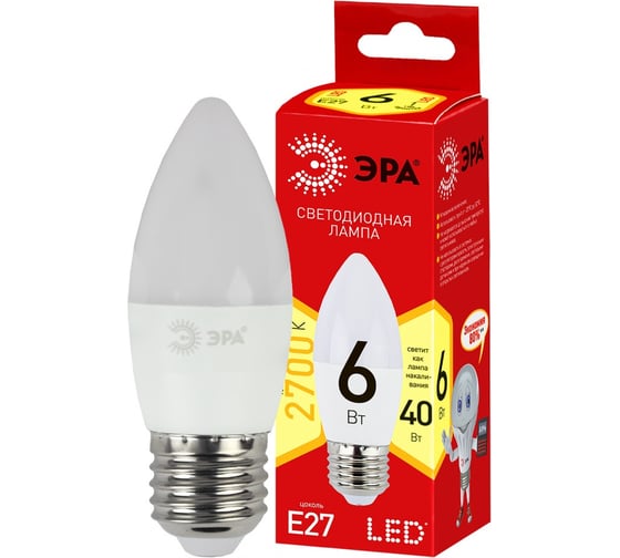 Лампочка светодиодная ЭРА RED LINE LED B35-6W-827-E27 R Е27 / E27 6 Вт свеча теплый белый, Б0054240