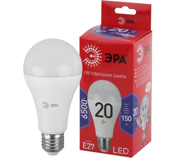 Лампочка светодиодная ЭРА RED LINE LED A65-20W-865-E27 R 20 Вт груша холодный дневной свет, Б0056123 1