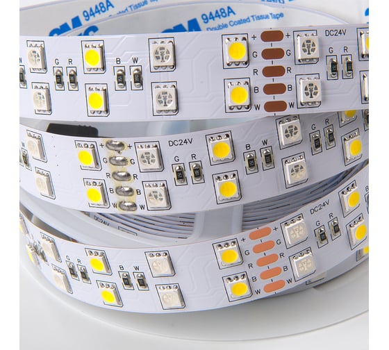 Лента светодиодная General Lighting Systems GLS-Standard General 28,8Вт/м, 24В, IP20, теплый белый 3000K с RGB, 12Лм GLS-5050-120-28.8-24-IP20-RGB+3, 5 метров 503834