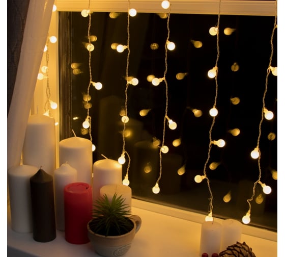 Гирлянда Luazon ЗАНАВЕС DECOR Шарики, 2х1.5 м, 8 режимов, теплый белый 2361722