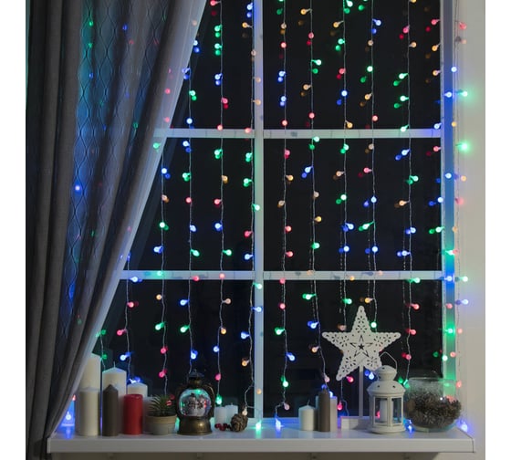 Гирлянда Luazon ЗАНАВЕС DECOR Шарики, 2х1.5 м, 8 режимов, мульти 2361719 1