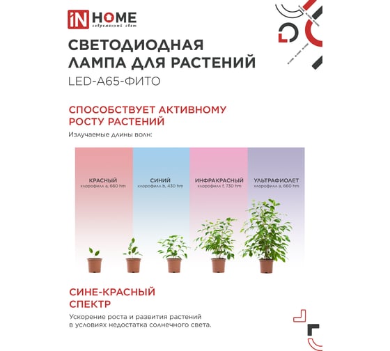 Лампа светодиодная IN HOME LED-A65-ФИТО 25Вт 230В Е27 4690612057712