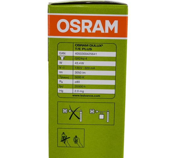 Компактная люминесцентная неинтегрированная лампа Osram DULUX T/E 42W/830 PLUS GX24Q 4099854123665