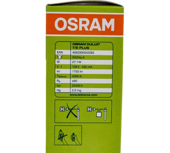 Компактная люминесцентная неинтегрированная лампа Osram DULUX T/E 26W/840 PLUS GX24Q 4099854123221