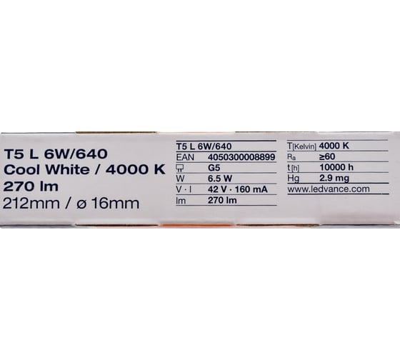 Линейная люминесцентная лампа Osram трубка 6Вт G5 270 Лм 4000 К Нейтральный белый свет 4099854130458