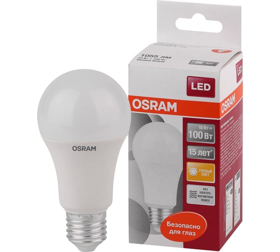 Светодиодная лампа OSRAM LED STAR A Стандарт 10 Вт E27 1055 Лм 2700 К Теплый белый свет 4052899971578