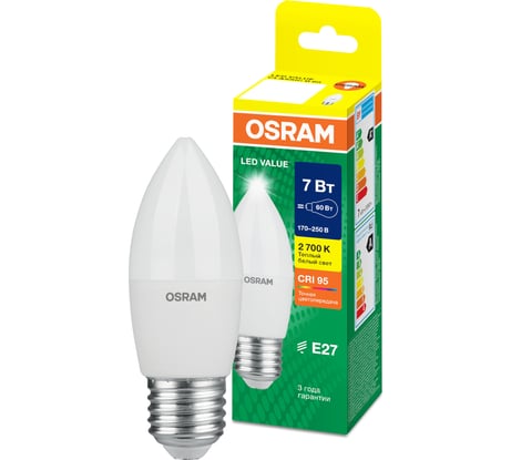 Лампа светодиодная Osram LED Value B E27 700лм 7Вт замена 60Вт 2700К теплый белый свет 4058075579446