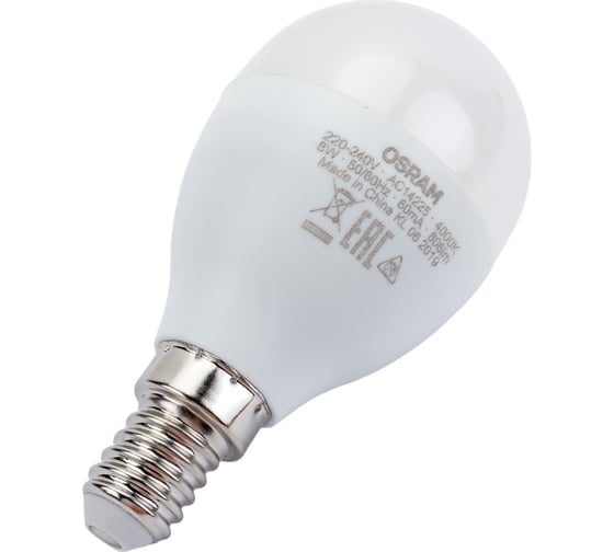 Светодиодная лампа OSRAM LED STAR, P, шар, 7,5 Вт, E14, 806 Лм, 4000 К, нейтральный белый свет 4058075210837