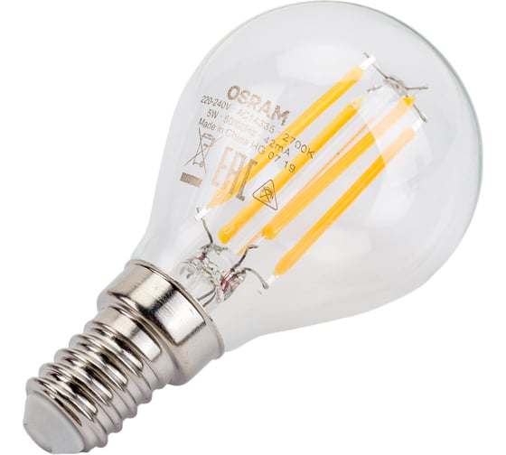 Светодиодная лампа OSRAM LED STAR, P, шар,  5Вт, E14, 600 Лм, 2700 К, теплый белый свет 4058075212459