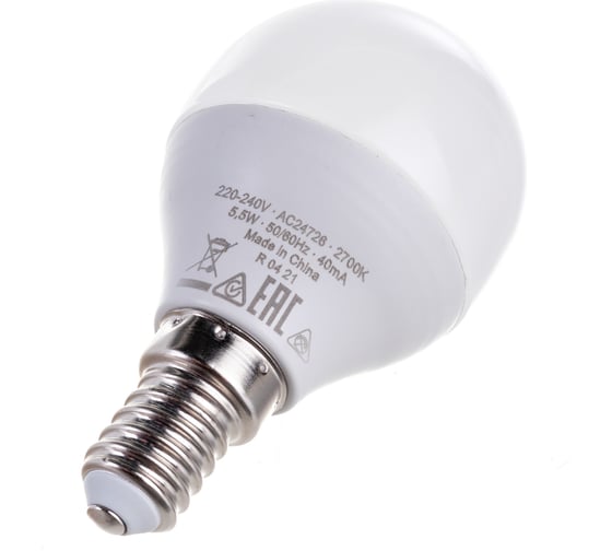 Светодиодная лампа OSRAM LED STAR, P, шар, 5,5 Вт, E14, 470 Лм, 2700 К, теплый белый свет 4052899971615