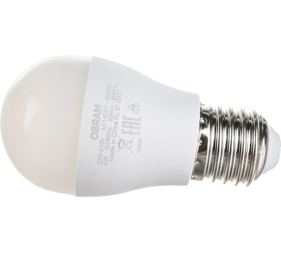 Светодиодная лампа OSRAM LED STAR, P, шар, 8Вт, E27, 806 Лм, 4000 К, нейтральный белый свет 4058075210899