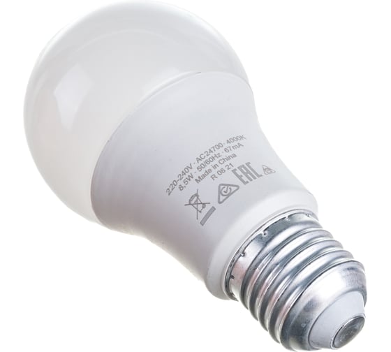 Светодиодная лампа OSRAM LED STAR, A, стандарт, 8.5Вт, E27, 806Лм, 4000К, нейтральный бел свет 4058075086647