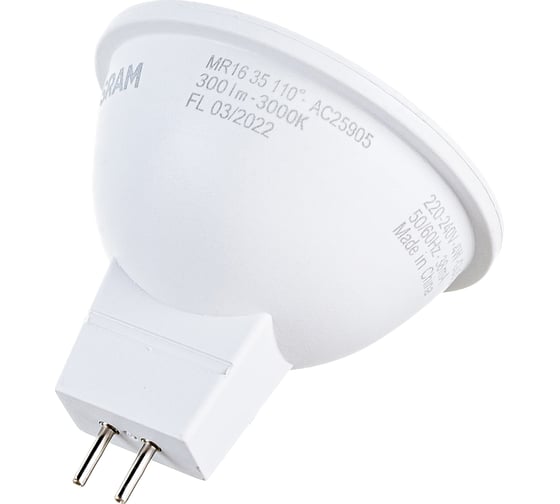 Светодиодная лампа OSRAM LED STAR, MR16, 4Вт, GU5.3, 300 Лм, 3000 К, теплый белый свет 4058075480407