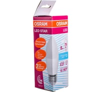 Светодиодная лампа OSRAM LED STAR, B, свеча, 8Вт, E27, 806 Лм, 4000 К, нейтральный белый свет 4058075210776