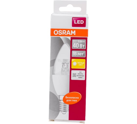 Светодиодная лампа OSRAM LED STAR, B, свеча, 5Вт, E14, 470 Лм, 2700 К, теплый белый свет 4058075318120