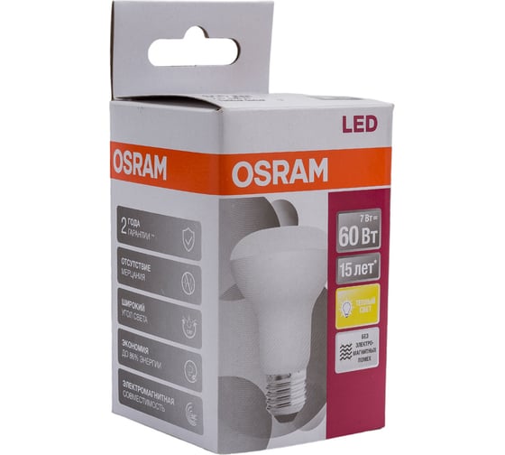 Светодиодная лампа OSRAM LED STAR, R63, 7Вт, E27, 600 Лм, 3000 К, теплый белый свет 4058075282629