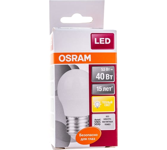Светодиодная лампа OSRAM LED STAR P Шар 5.5Вт E27 470 Лм 2700 К Теплый белый свет 4052899971646