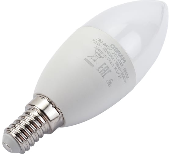 Светодиодная лампа OSRAM LED STAR B Свеча 7.5Вт E14 806 Лм 6500 К Холодный белый свет 4058075467873