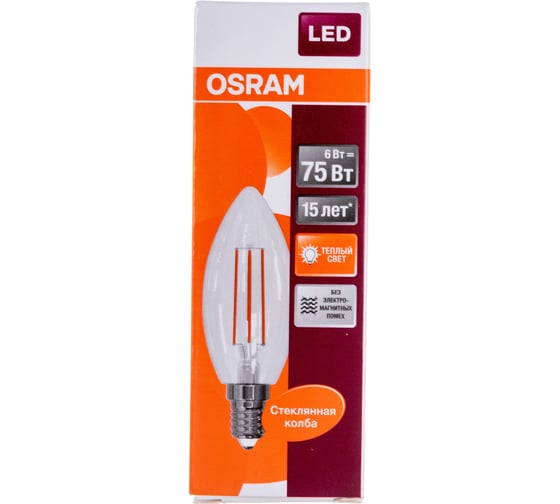 Светодиодная лампа OSRAM LED STAR B Свеча 6Вт E14 800 Лм 2700 К Теплый белый свет 4058075217805