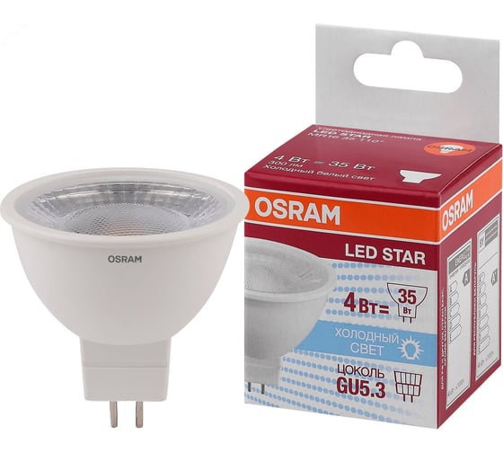 Светодиодная лампа Osram LED STAR MR16 4Вт GU5.3 300 Лм 4000 К Нейтральный белый свет 10х1 4058075480438
