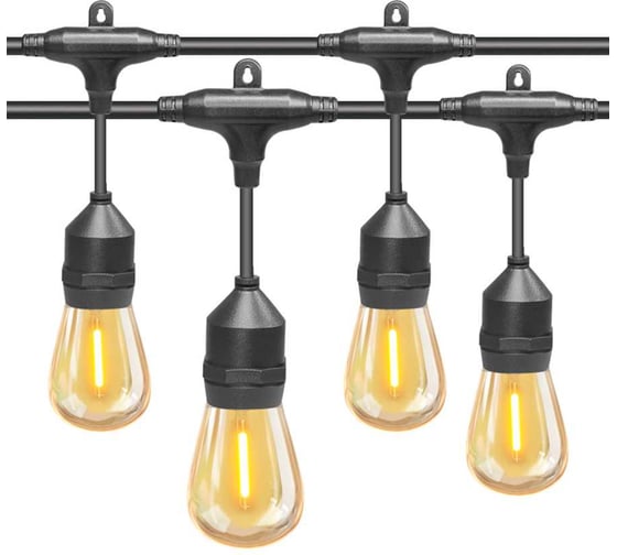Гирлянда General Lighting Systems Белт-лайт Gen-Beltlight-W-20M-50E27-IP65, длина гирлянды 20м, 50 патронов под лампу Е27, шаг между патронами 40см + шнур 1,5м, сечение провода 2*0,5мм, 8А, лампы в комплект не входят, черный 663010 1