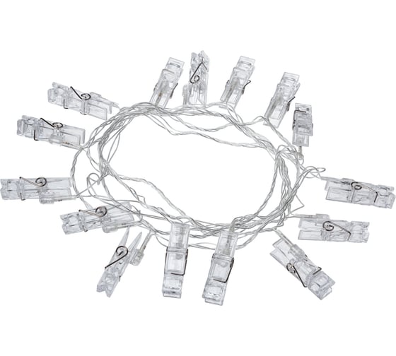 Светодиодная гирлянда TDM Прищепки, 3 м, 15LED, белый, 8 режимов, 250 В, IP20 SQ0361-0093