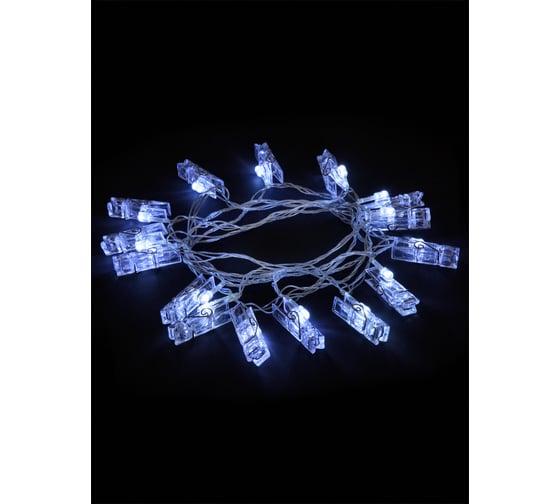 Светодиодная гирлянда TDM Прищепки, 3 м, 15LED, белый, 8 режимов, 250 В, IP20 SQ0361-0093