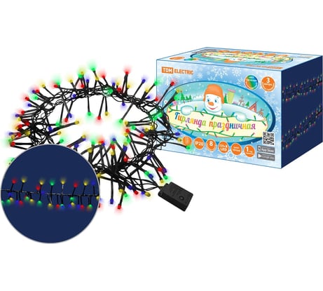 Многоцветная светодиодная гирлянда TDM ELECTRIC Мишура, 3 м, 320LED, 8 режимов, 250 В, IP20 SQ0361-0092