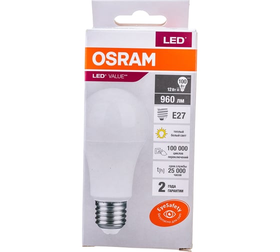 Светодиодная лампа OSRAM LED Value A E27 960лм 12Вт замена 100Вт 3000К теплый белый свет 4058075578975