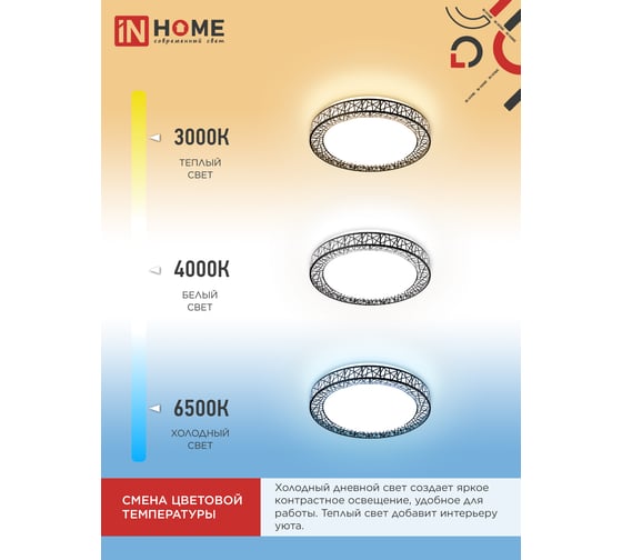 Светильник светодиодный IN HOME COMFORT LOFT-B 125Вт 230В 3000-6500K 10000Лм 500x105мм с пультом ДУ 4690612059501