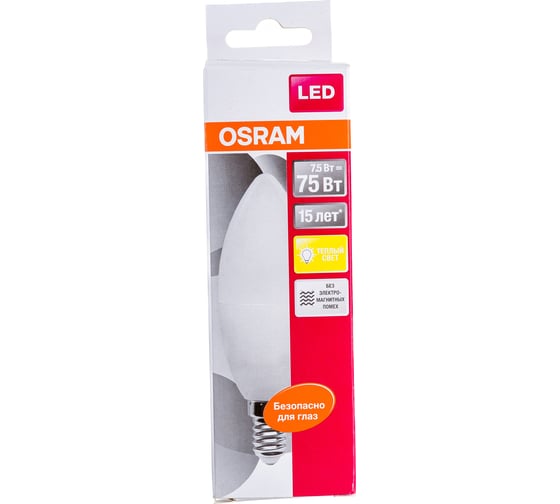 Светодиодная лампа Osram LED STAR B Свеча 7,5 Вт E14 806 Лм 2700К Теплый белый свет 4058075210684
