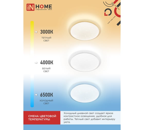 Светильник светодиодный IN HOME COMFORT GALAXY 125Вт 230В 3000-6500K 10000Лм 565x80мм с пультом ДУ 4690612059495