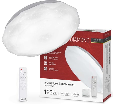 Светильник светодиодный IN HOME COMFORT DIAMOND 125Вт 230В 3000-6500K 10000Лм 500x105мм с пультом ДУ 4690612059488