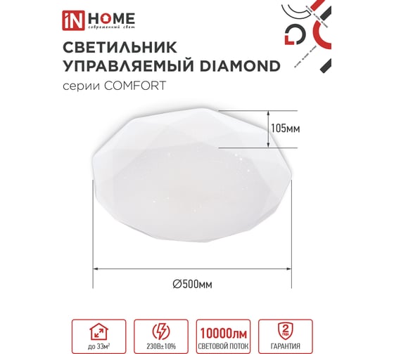 Светильник светодиодный IN HOME COMFORT DIAMOND 125Вт 230В 3000-6500K 10000Лм 500x105мм с пультом ДУ 4690612059488