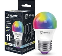Лампа светодиодная IN HOME LED-ШАР-RGBW-SMART 11Вт 230В диммер Е27 3000-6500К 990Лм 4690612050058