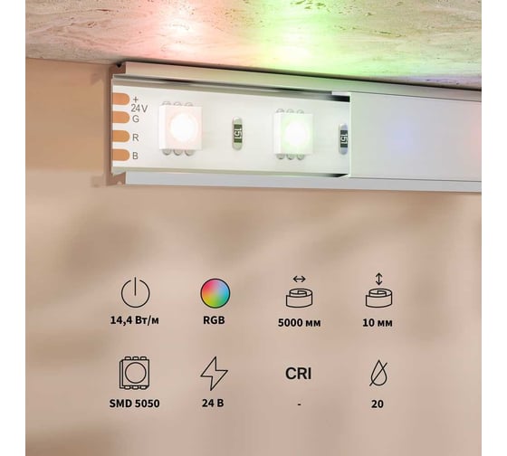 Светодиодная лента Maytoni 24В 5050 14,4Вт/м RGB 5м IP 20 201197
