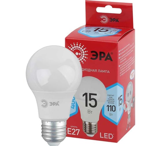Светодиодные лампочки ЭРА RED LINE LED A6015W840E27 R (EC) E27, 15 Вт, груша, нейтральный свет, набор 10 штук Б0056564