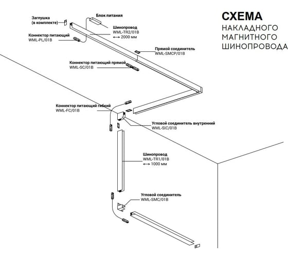 Ввод питания для однофазного магнитного шинопровода Wolta 0,5м черный WML-PL/01B