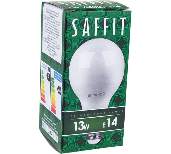 Светодиодная лампа SAFFIT SBG4513, G45 шар, 13W 230V E14 6400К, 1070Lm, угол рассеивания 220 55159
